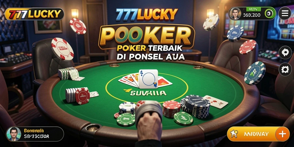 Gameplay 777LUCKY menampilkan pertarungan poker yang seru dan mendebarkan.