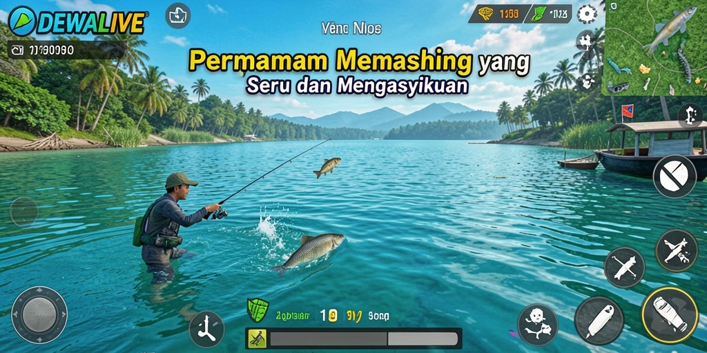 Tampilan gameplay DEWALIVE yang seru saat memancing ikan.