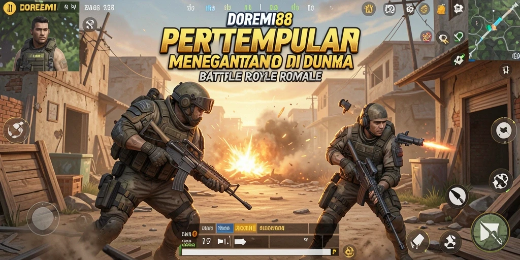Screenshot DOREMI88 menampilkan momen pertempuran intens dalam game Battle Royale.