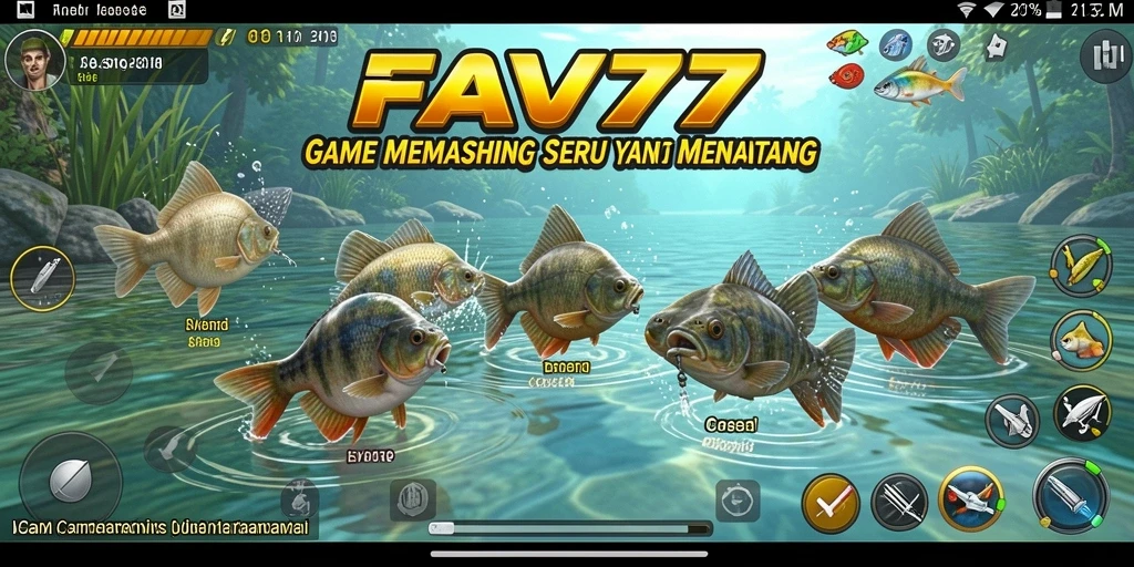 Menampilkan gameplay FAV77 dengan aksi memancing yang seru.