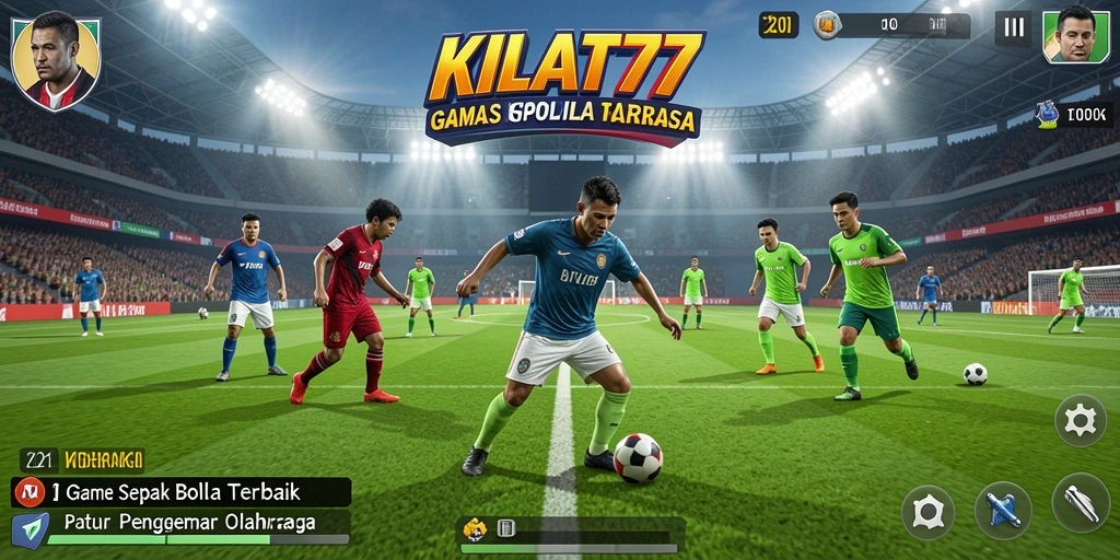 Tampilan gameplay KILAT77 dengan aksi seru di lapangan sepak bola.
