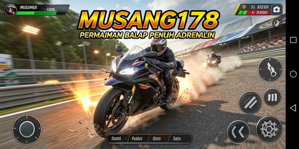 Screenshot menunjukkan balapan motor menegangkan di trek ramai.