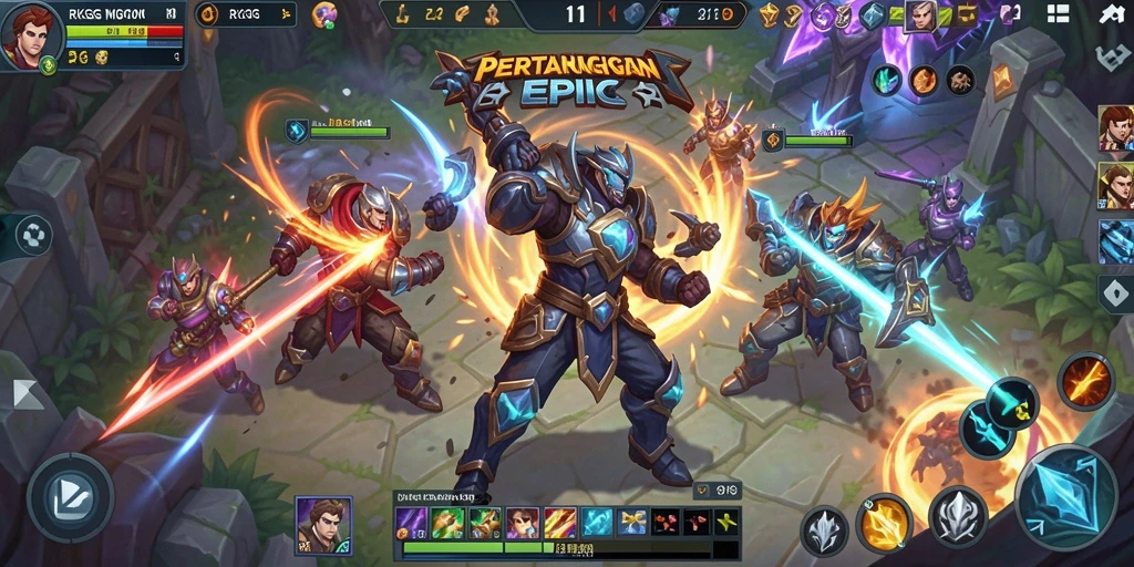 Tangkapan layar dari gameplay seru RKGG dalam aksi MOBA.