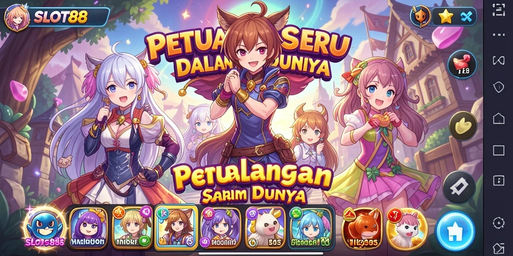 Tampilan gameplay yang penuh warna dengan karakter anime favorit.