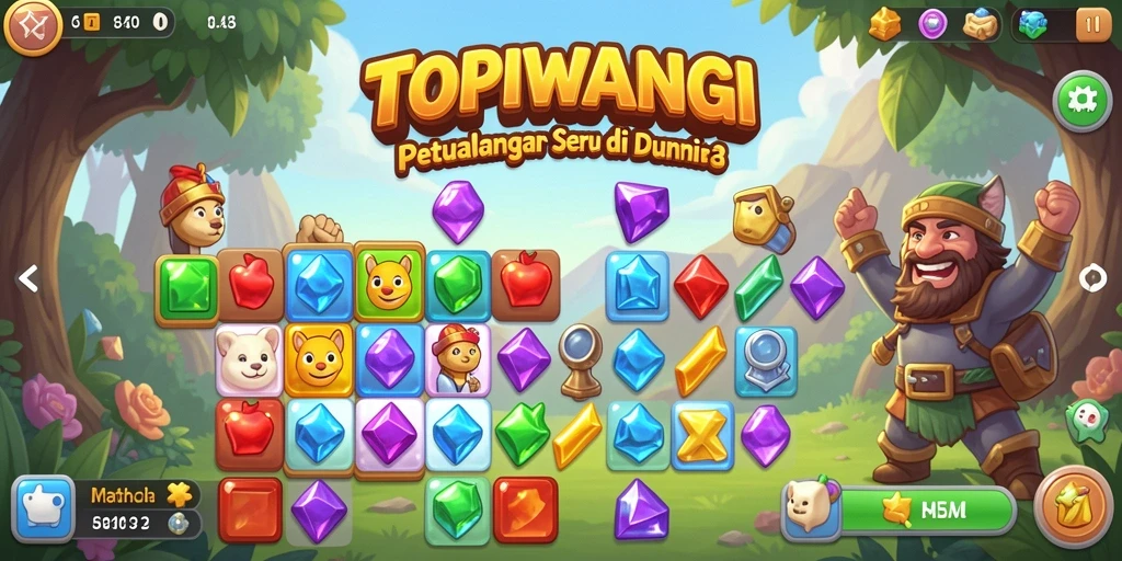 Tampilan gameplay seru di TOPIWANGI dengan warna-warni menarik.