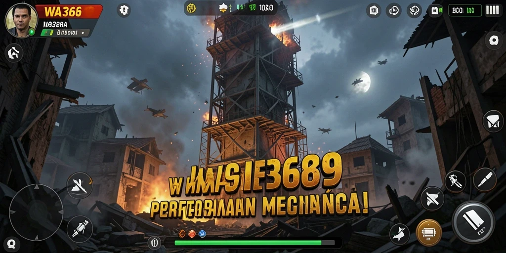 Tampilan gameplay WA369 menara yang menawan dan musuh menantang.